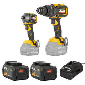 JCB Pro 18V Kit With 160Nm Combi Drill, 230Nm Impact Driver, 2 x 5.0Ah Batteries and 4.5A Charger