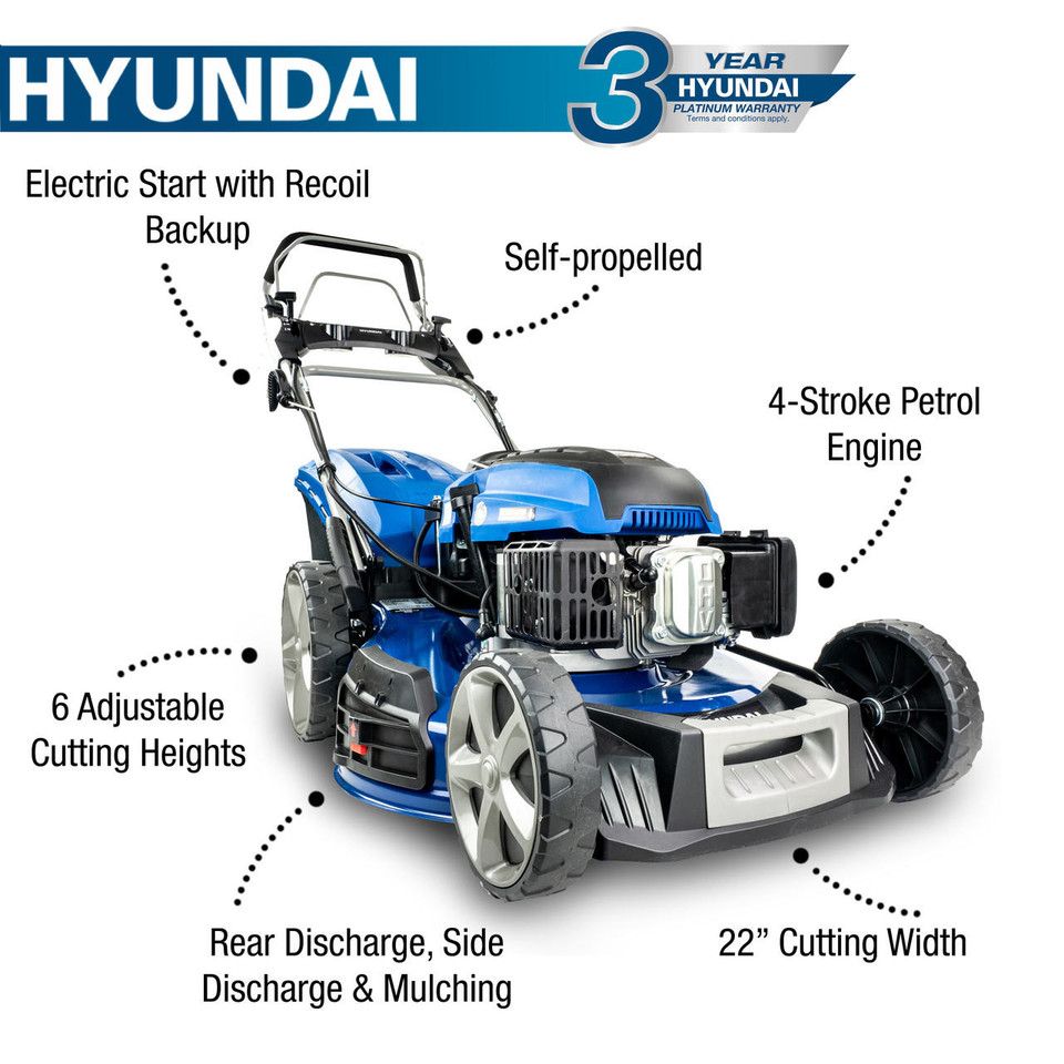 Hyundai HYM560SPE 22'' / 56cm 196cc 4-in-1 Electric-Start Self-Propelled Petrol Lawnmower