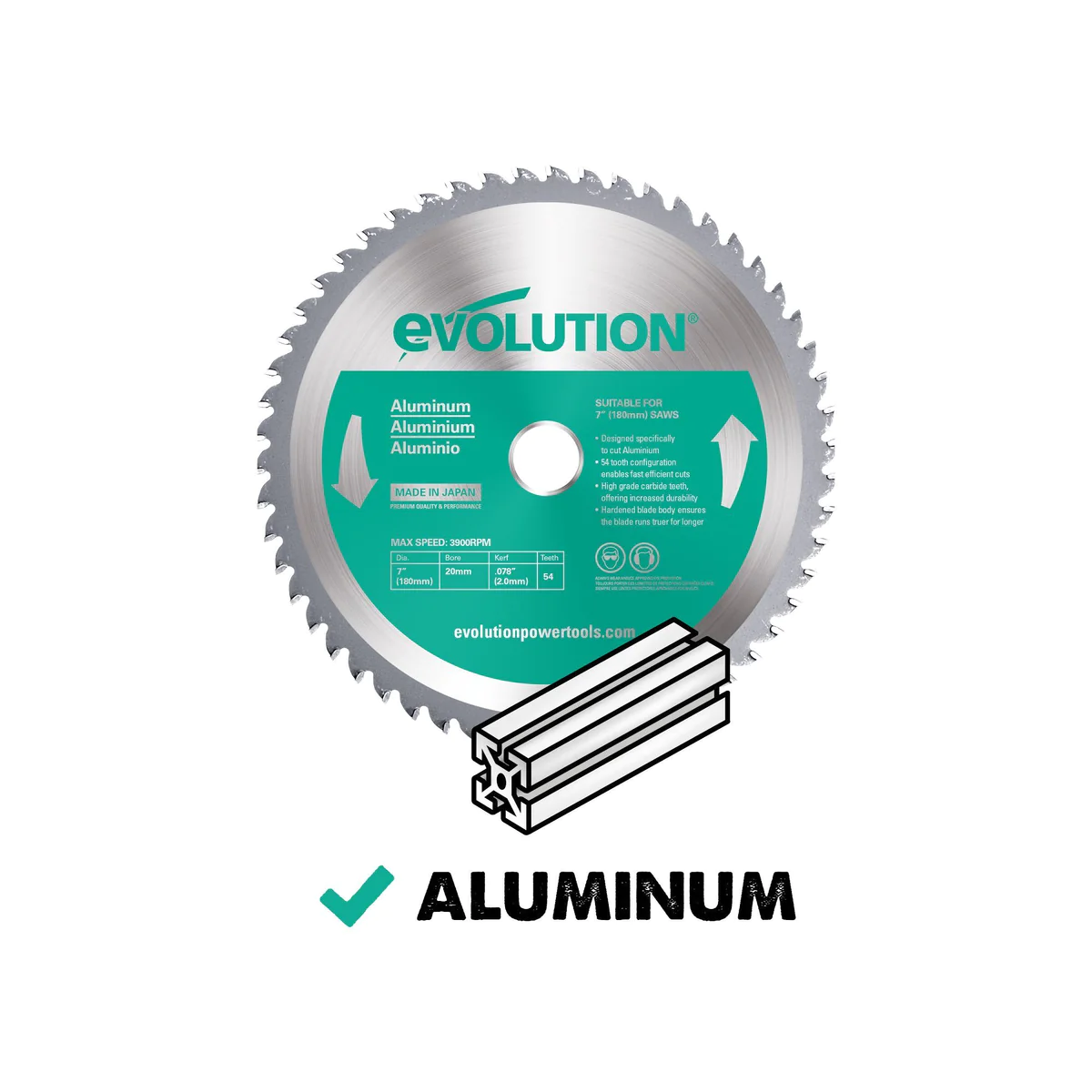 Evolution 180mm Aluminium Cutting 54 Tooth TCT Circular Saw Blade