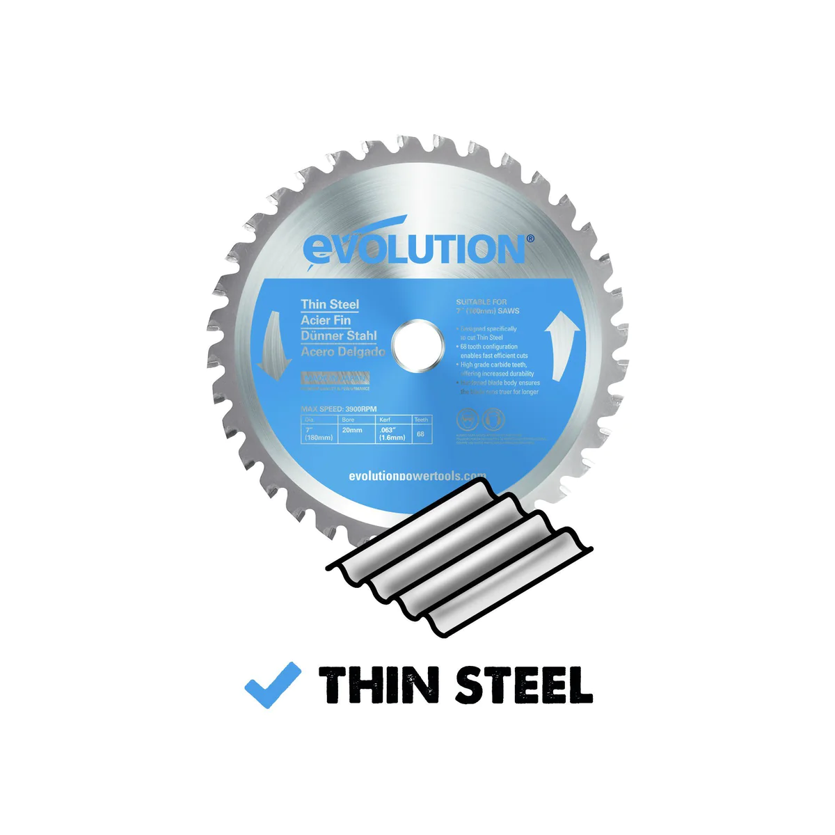 Evolution 185mm Thin Steel Mitre Saw Blade 68T