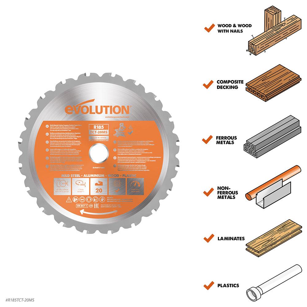 Evolution 185mm Multi-Material Cutting 20T Blade (Mitre Saws Only)