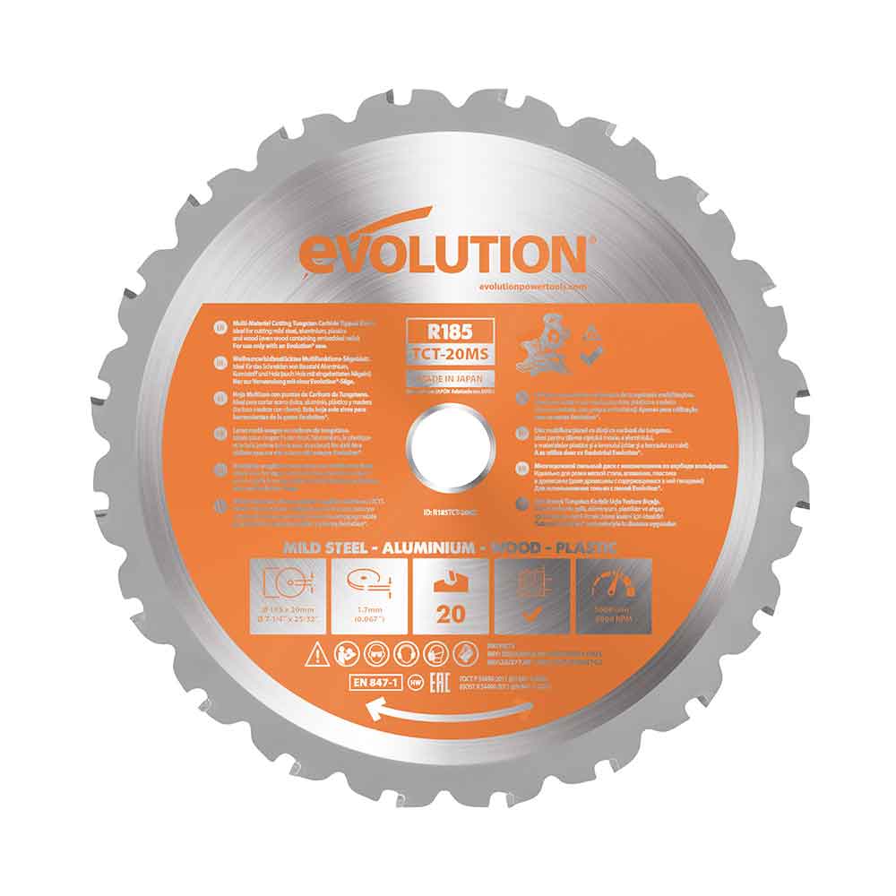 Evolution 185mm Multi-Material Cutting 20T Blade (Mitre Saws Only)