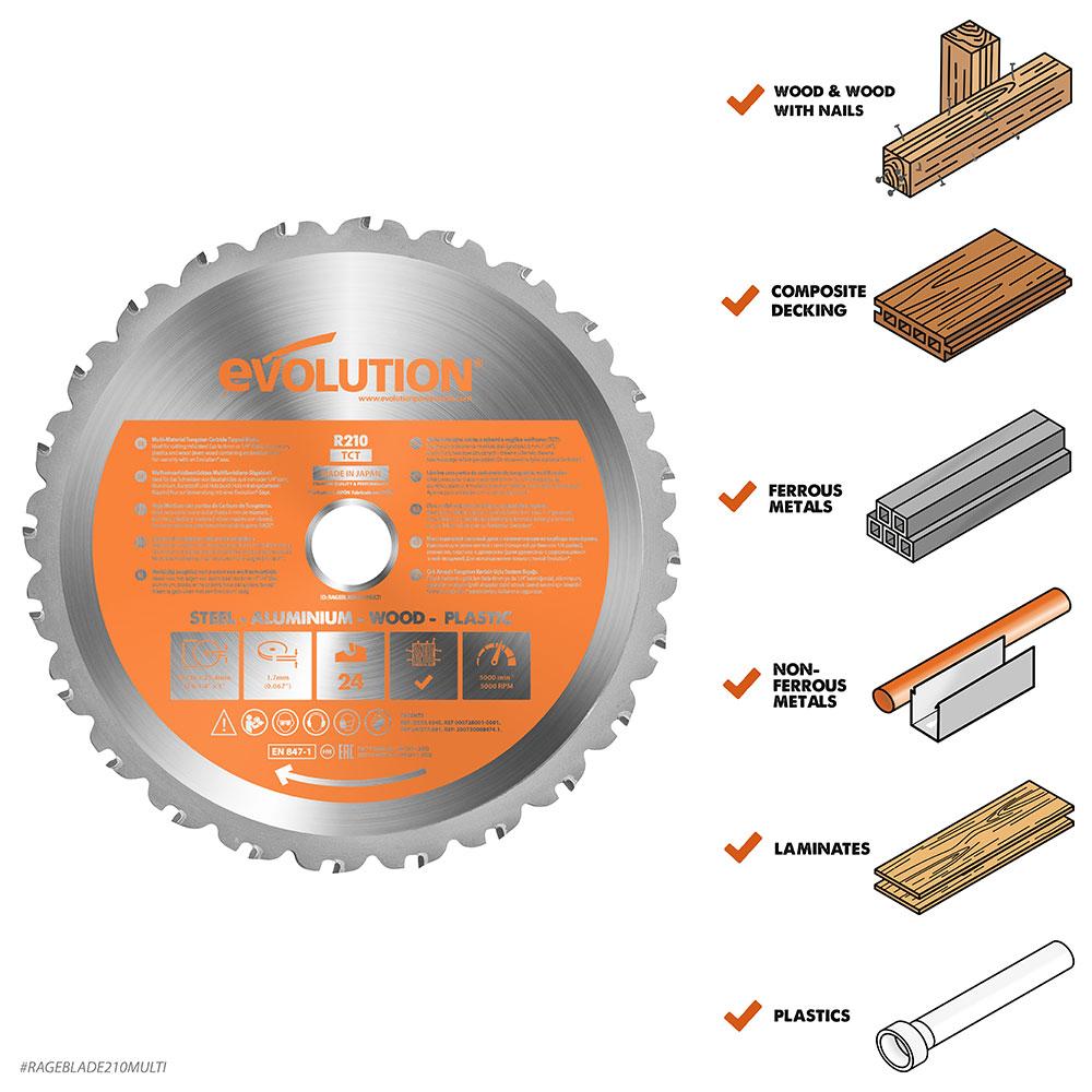 Evolution 185mm Multi-Material Cutting 20T Blade R185TCT-CS Circular & Chop Saws