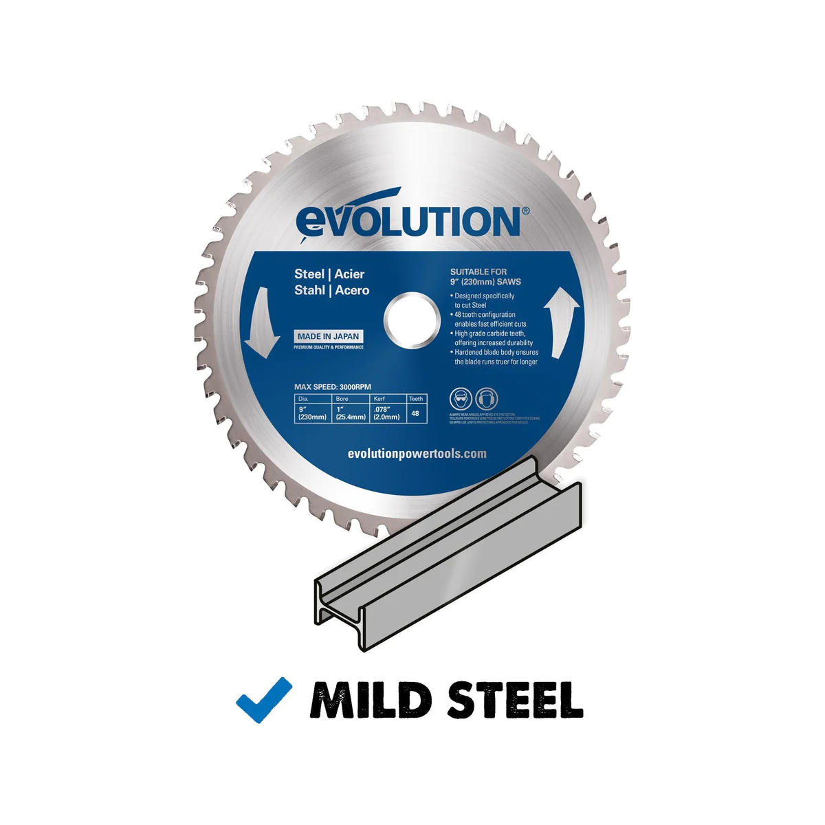 Evolution 210mm Mild Steel Cutting 50T TCT Circular Saw Blade