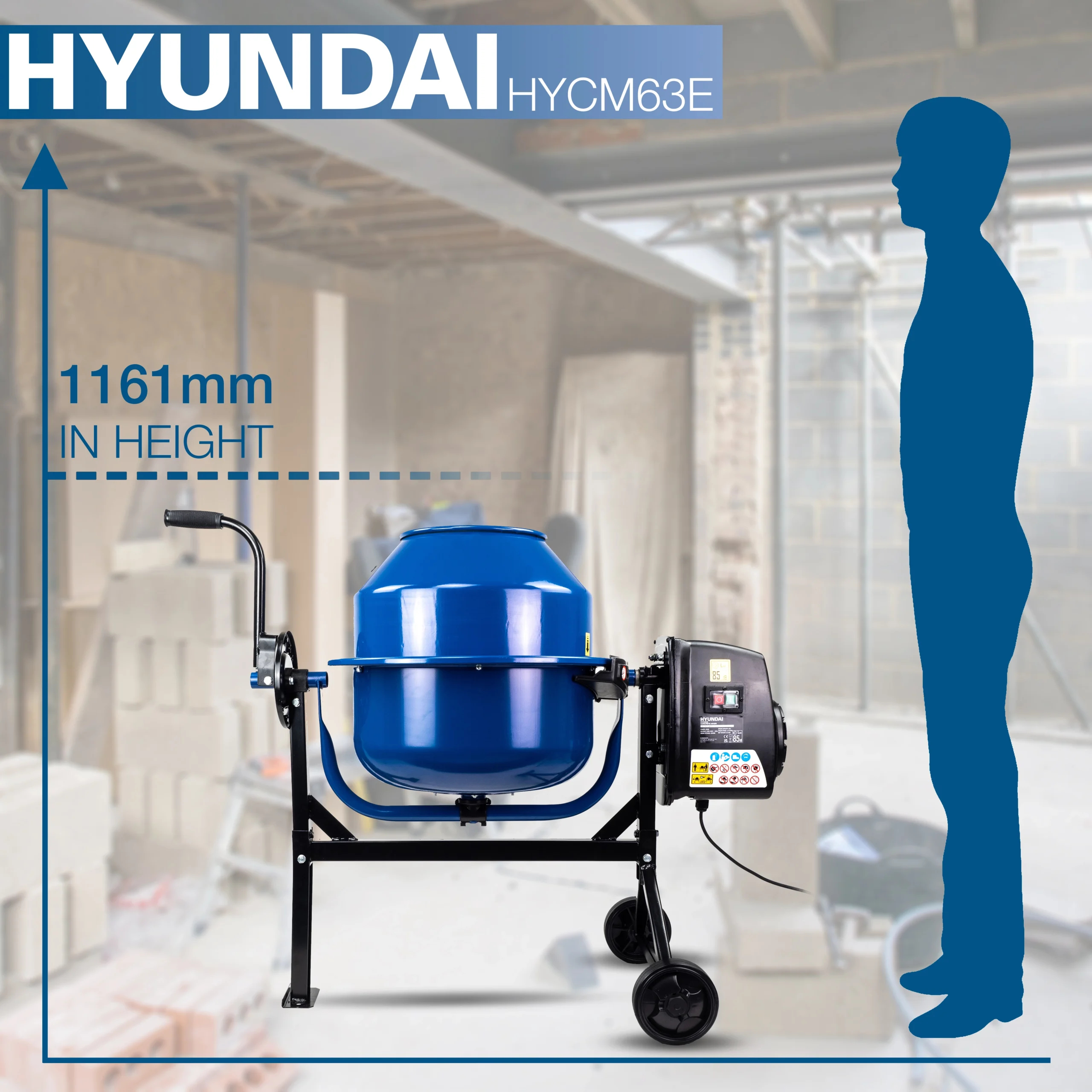 Hyundai 220W 63L Electric 230v Cement / Concrete Mixer | HYCM63E