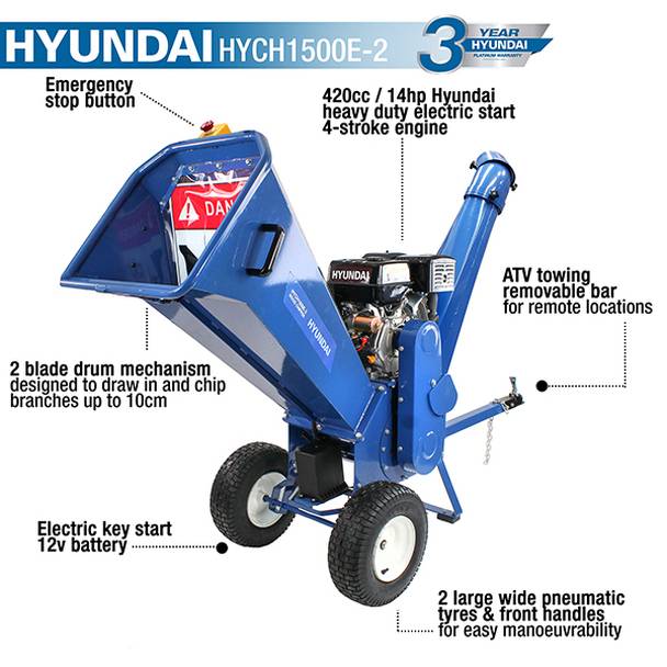 Hyundai Petrol Wood Chipper 10cm HYCH1500E-2
