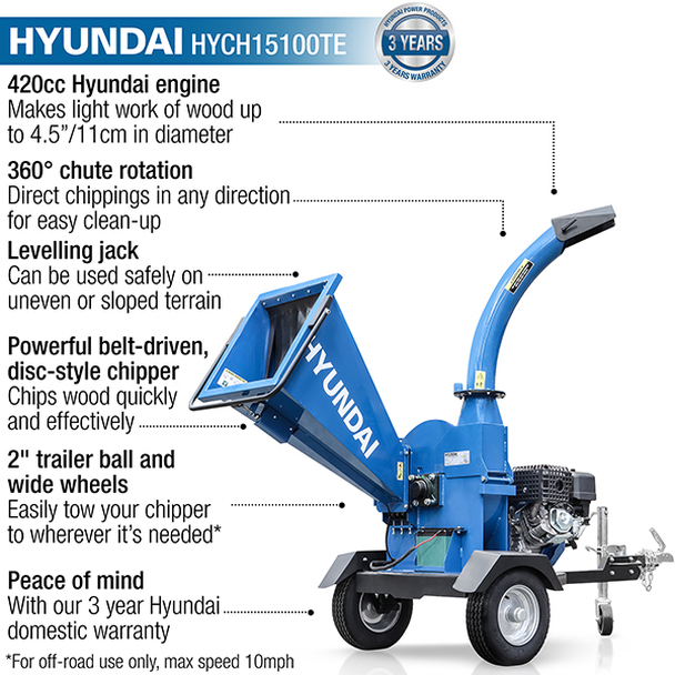 Hyundai Electric Start Petrol Wood Chipper 110mm HYCH15100TE