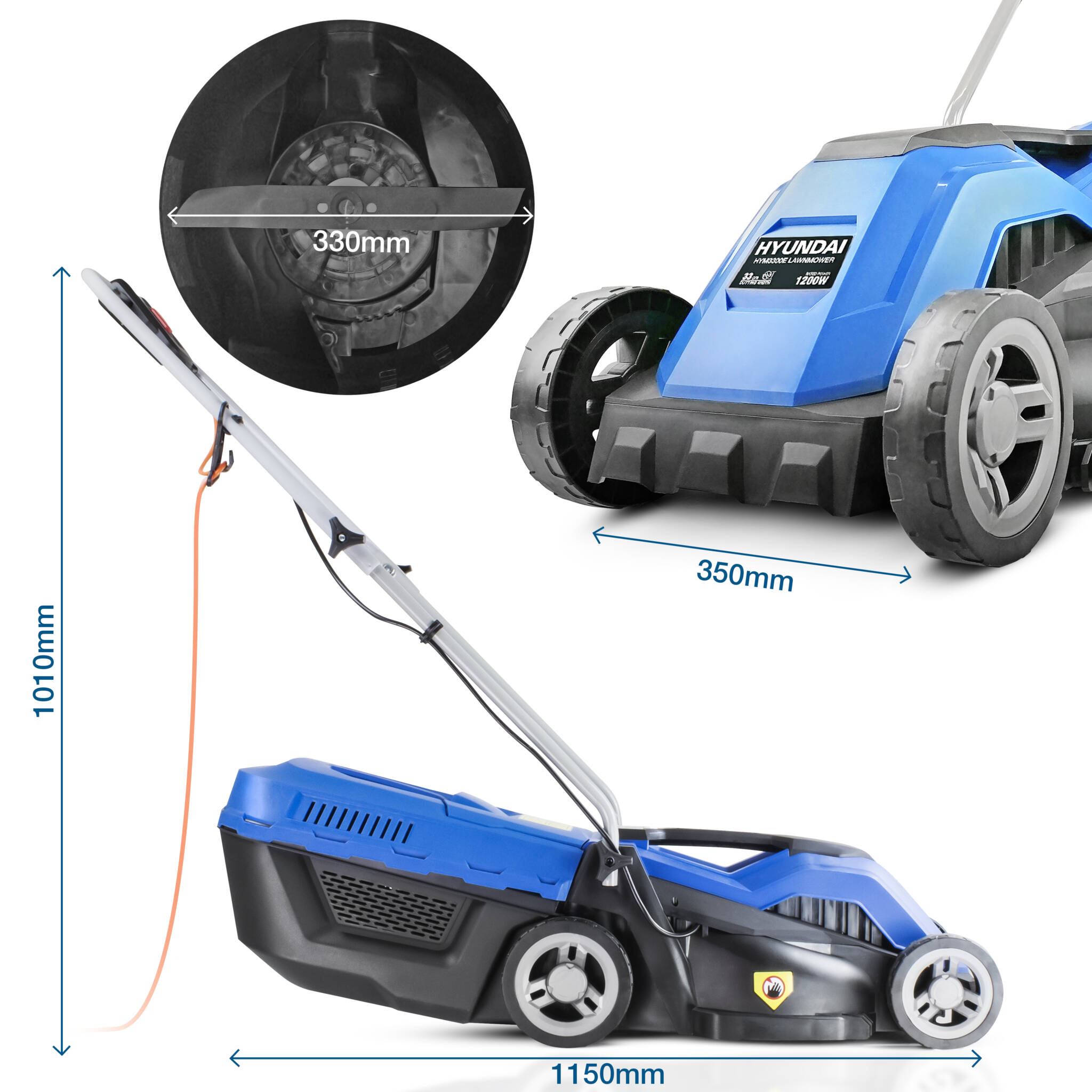 Hyundai HYM3300E 33cm Corded Electric 1200w/230v Roller Mulching Lawnmower
