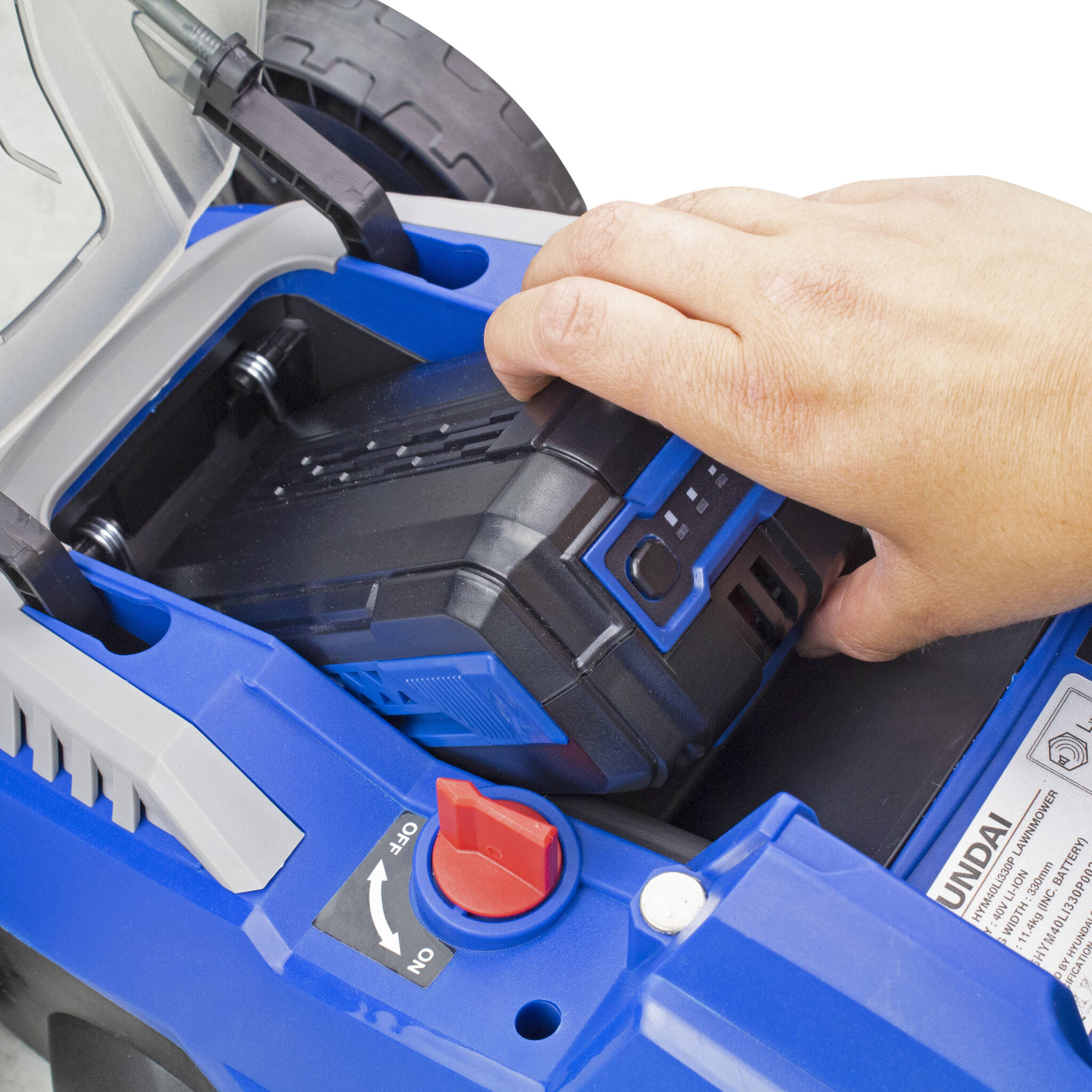 Hyundai HYM40LI330P 40V Lithium-Ion Cordless Battery Powered Roller Lawn Mower 33cm Cutting Width With Battery and Charger