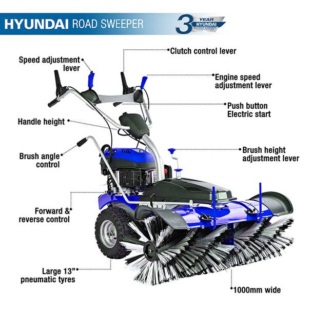 Hyundai Petrol Self-Propelled Yard Sweeper 100cm HYSW1000