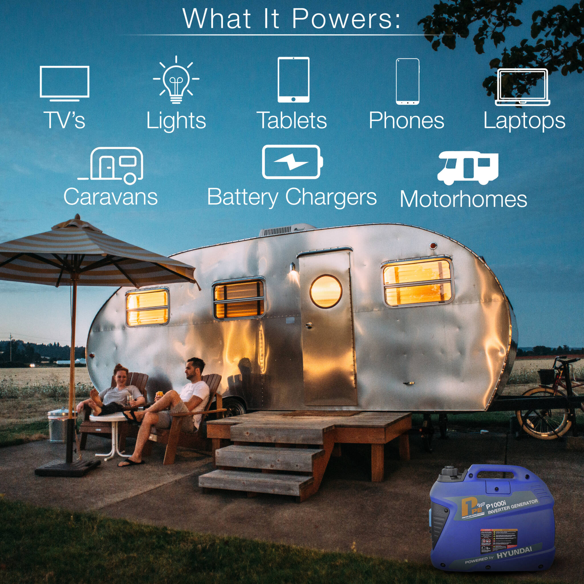 Hyundai P1000i P11000W Portable Petrol Inverter Suitcase Generator