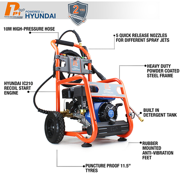 Hyundai P3200PWT P1 3200psi / 214 bar Petrol Pressure Washer with AR Triplex pump