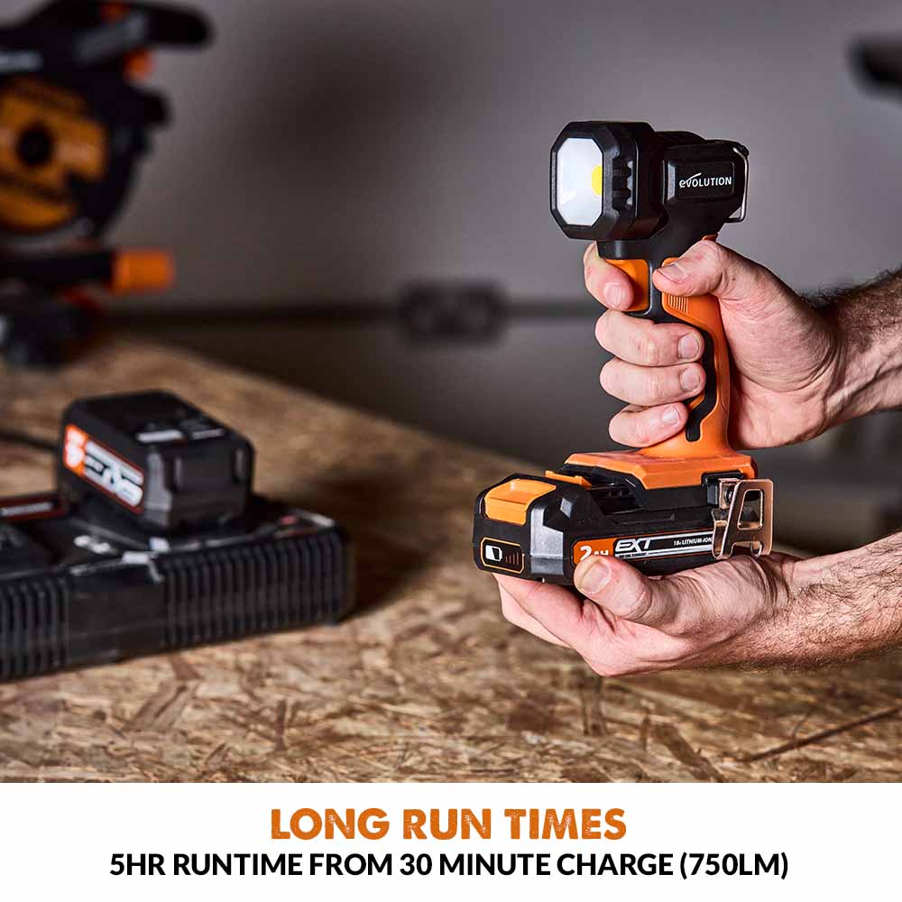 Evolution Cordless R1000TOR-Li 1000 Lumen Work Torch 18v Li-Ion EXT