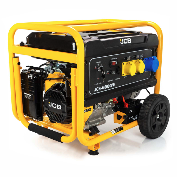 JCB 7.9kW / 9.8kVA Petrol Site Generator, 115V / 230V 15hp 457cc JCB Engine, Recoil & Electric Start