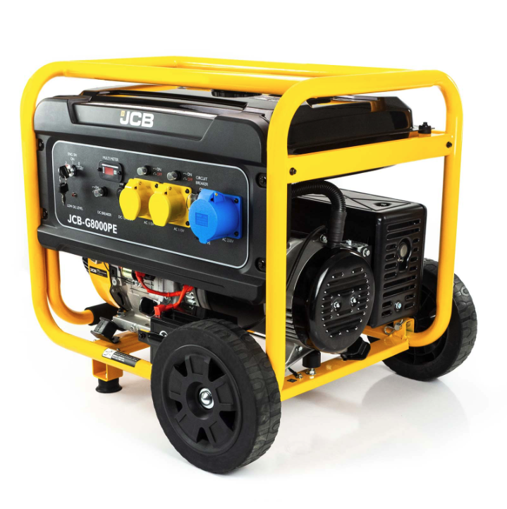JCB 7.9kW / 9.8kVA Petrol Site Generator, 115V / 230V 15hp 457cc JCB Engine, Recoil & Electric Start