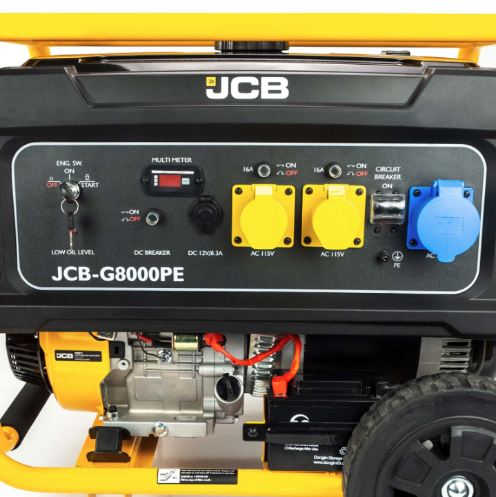 JCB 7.9kW / 9.8kVA Petrol Site Generator, 115V / 230V 15hp 457cc JCB Engine, Recoil & Electric Start