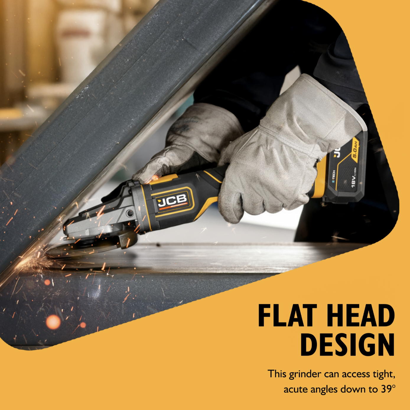 JCB Pro 18V Flat Head Angle Grinder 125mm (Bare Tool)