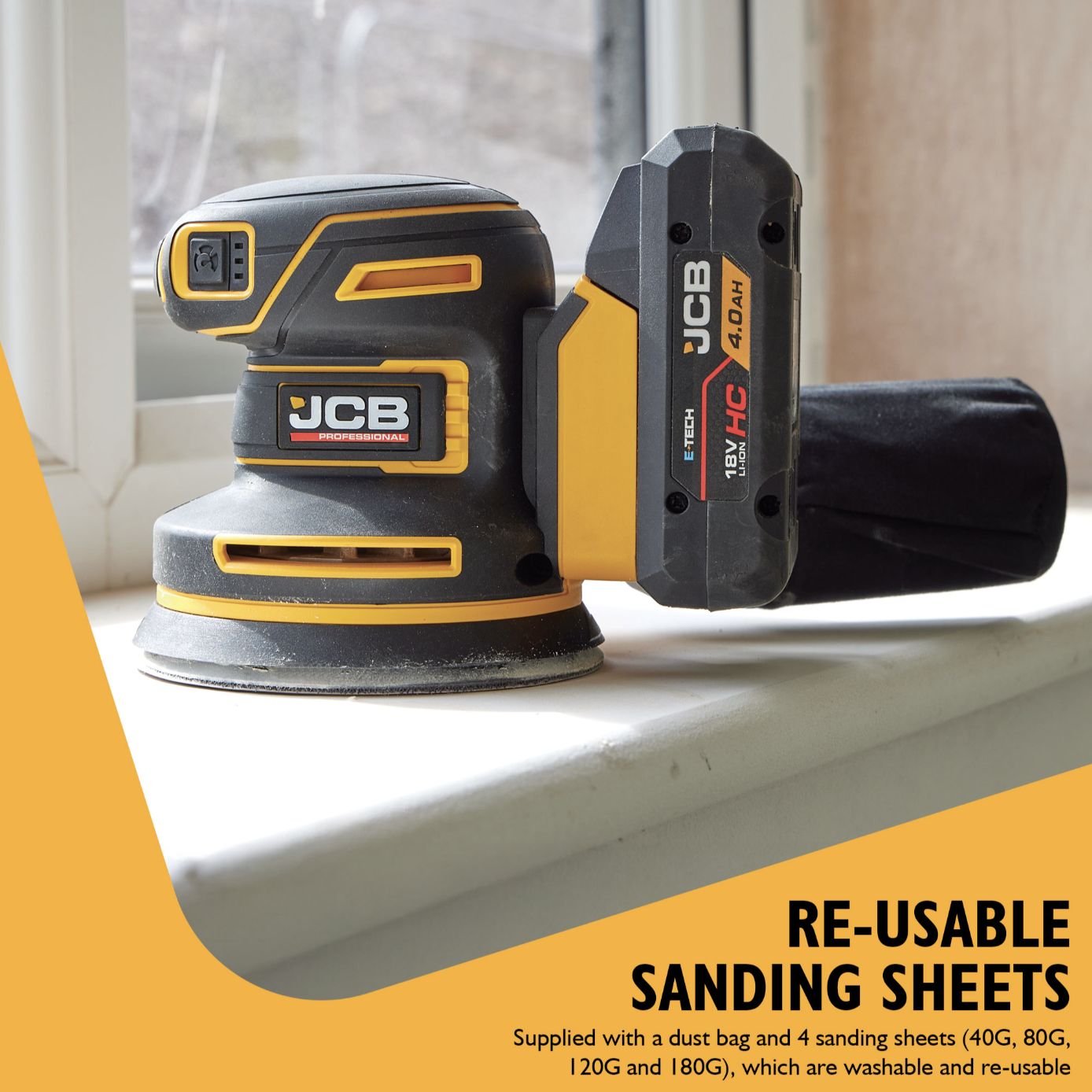 JCB Pro 18V Orbital Sander 125mm with Brushless Motor (Bare Tool)