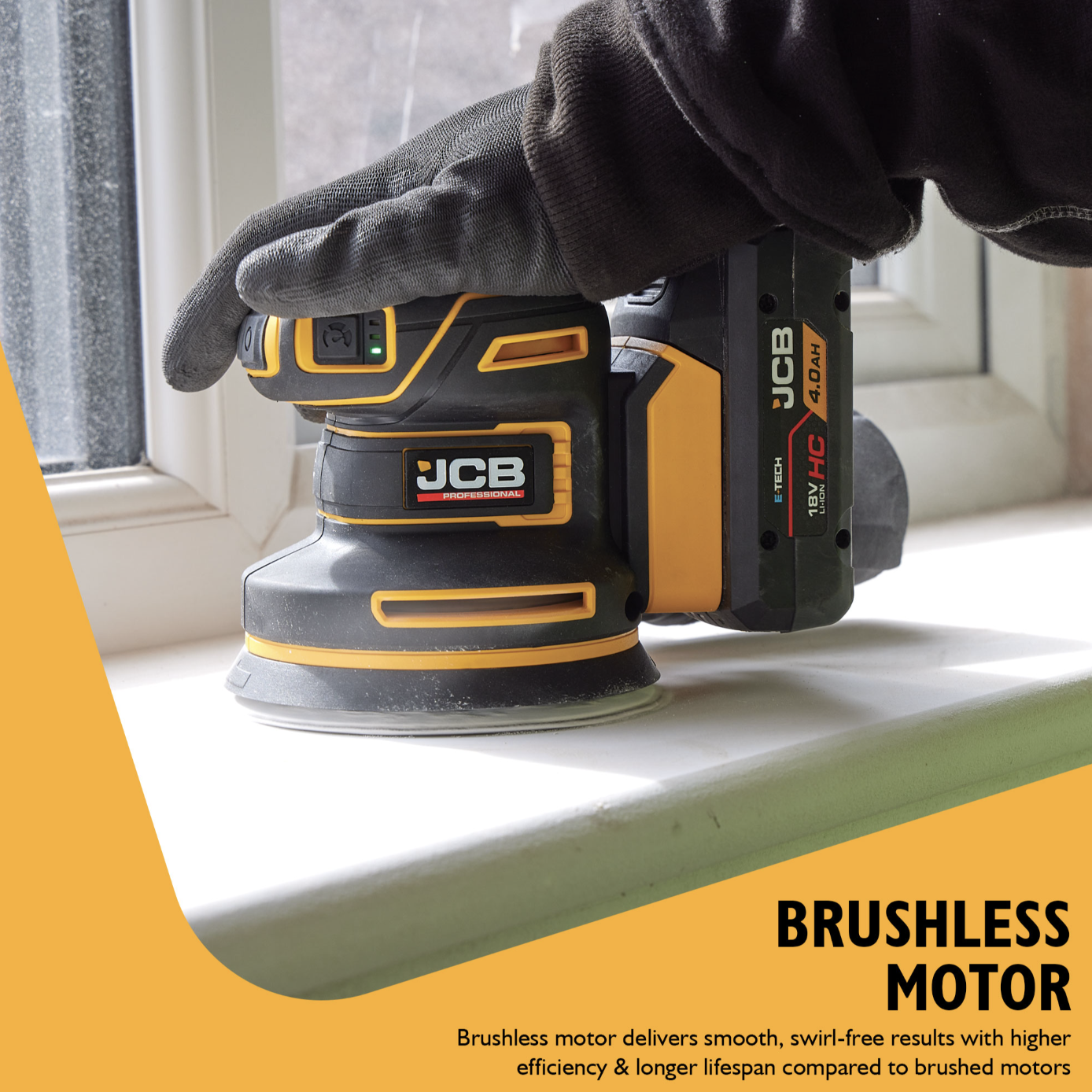 JCB Pro 18V Orbital Sander 125mm with Brushless Motor (Bare Tool)