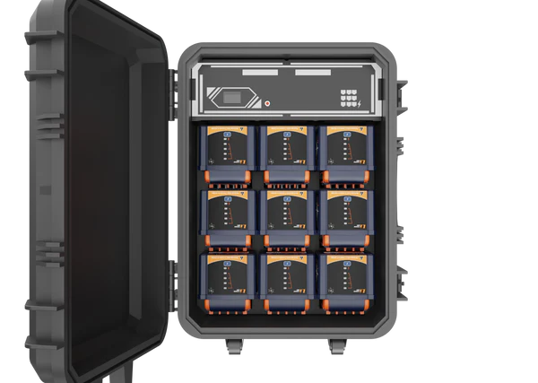 Power2Go 9 Bay Lithium Battery Pack Charging Case with D24-100 Batteries