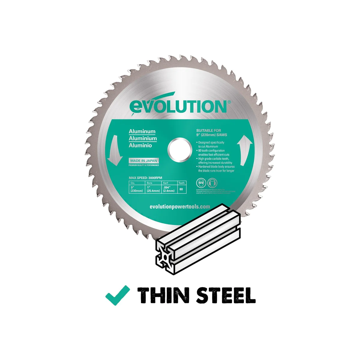 Evolution 255mm Aluminium Cutting 80T Blade