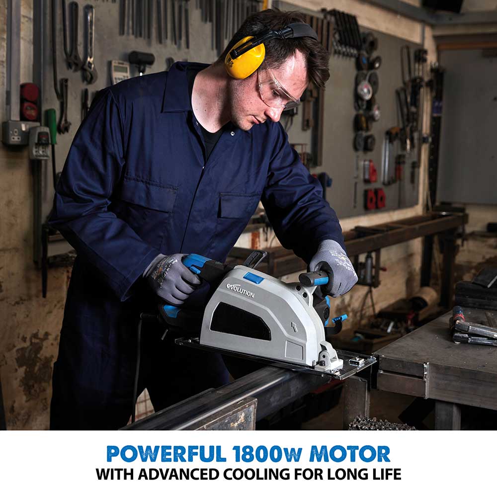 Evolution S210CCS 210mm Heavy Duty Metal Cutting Circular Saw Track Adaptor & 1.4m 2-Piece Track Kit Bundle (2x700mm)