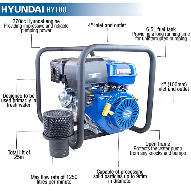 Hyundai Petrol Water Pump 100mm HY100