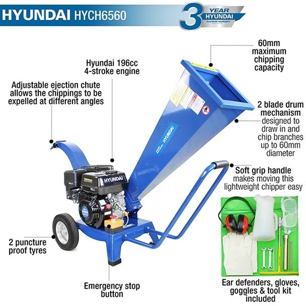 Hyundai Petrol Garden Wood Chipper 60mm HYCH6560