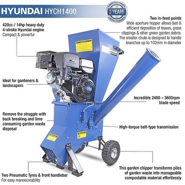 Hyundai Petrol Garden Wood Chipper 102mm HYCH1400