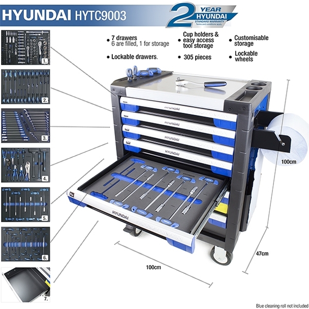 Hyundai 305 Piece 7 Drawer Roller Tool Chest HYTC9003