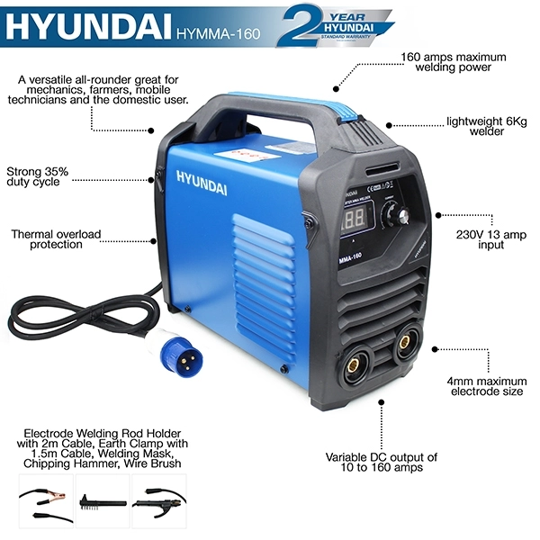 Hyundai 160Amp MMA/ARC Inverter Welder, 230V Single Phase | HYMMA160