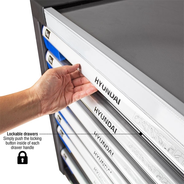 Hyundai 305 Piece 7 Drawer Roller Premium Tool Chest w/ XXL Steel Top HYTC9004