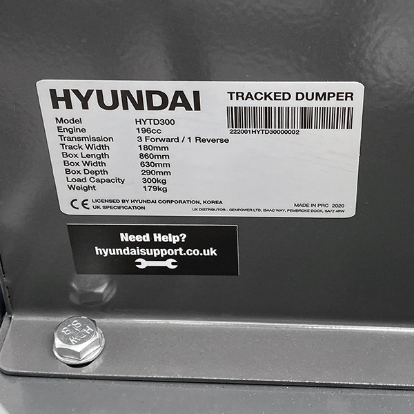 Hyundai 196cc Petrol 300kg Payload Tracked Mini Dumper / Power Barrow / Transporter | HYTD300