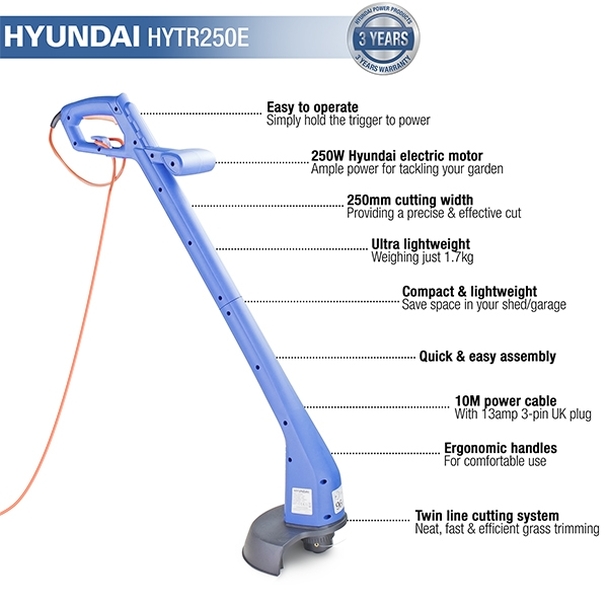 Hyundai HYTR250E 250W 25cm Electric Grass Trimmer