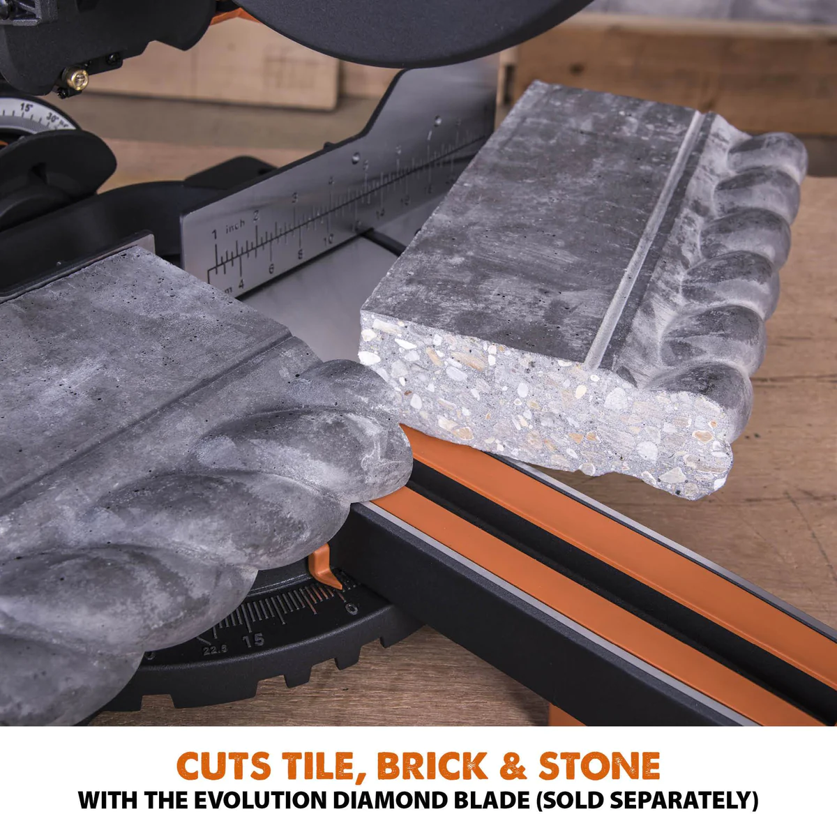 Evolution R255SMS+ 255mm Sliding Compound Mitre Saw With TCT Multi-Material Cutting Blade