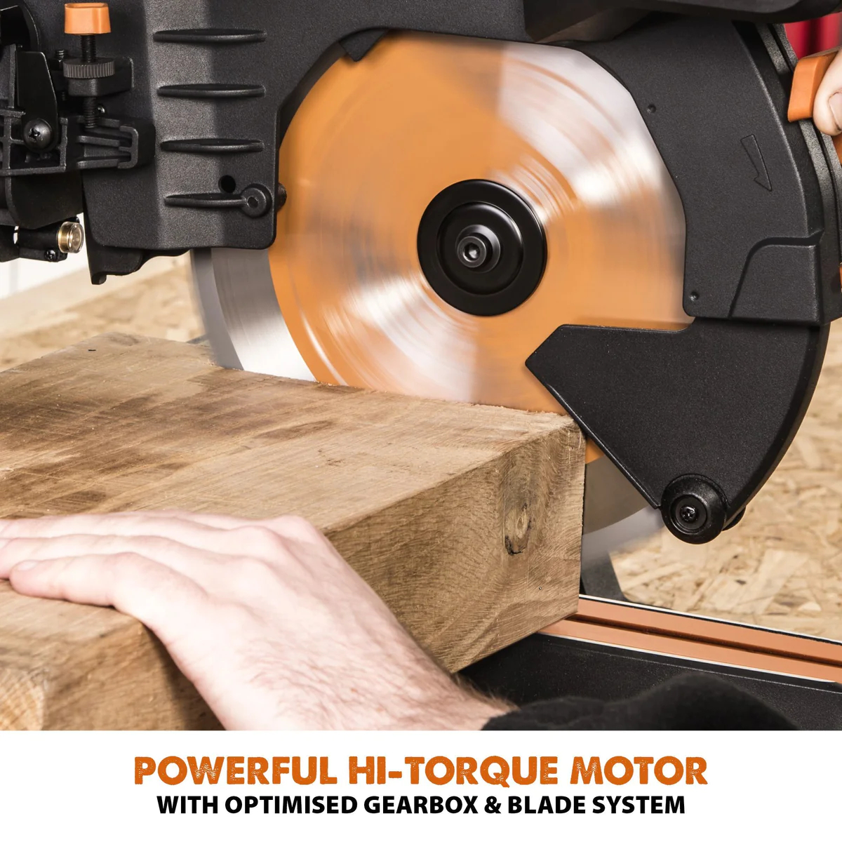 Evolution R255SMS-DB+ 255mm Double Bevel Sliding Compound Mitre Saw With 40T Wood Blade And 28T Multi-Material TCT Blade